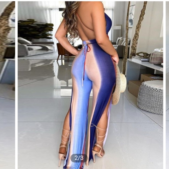 Colorblock Slit Jumpsuit. Size L - Picture 2 of 4